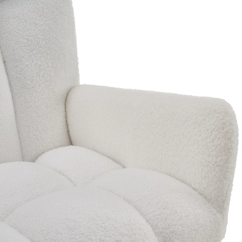 Fauteuil à bascule moderne avec dossier haut et accoudoirs, chaises confortables et uniques adaptées pour le salon, la chambre et les cours intérieures, Blanc