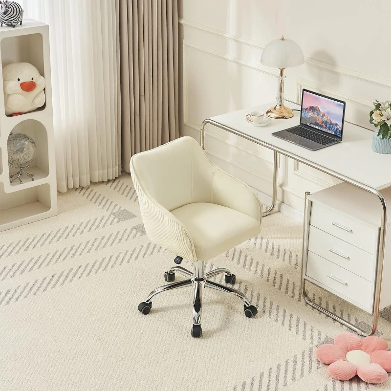 Verstellbarer und drehbarer Stuhl in Samtoptik für Büro und Zuhause, höhenverstellbar, 56x55x83 cm, Beige