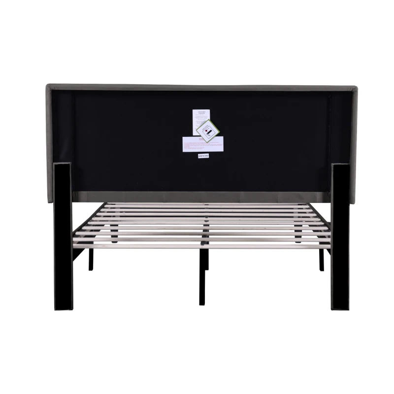 Headboard Adjustable Velvet Double Bed Base with Noise-Free Design, Double Wooden Bedframe for Bedroom, 194L x 140W x 110H cm, Grey