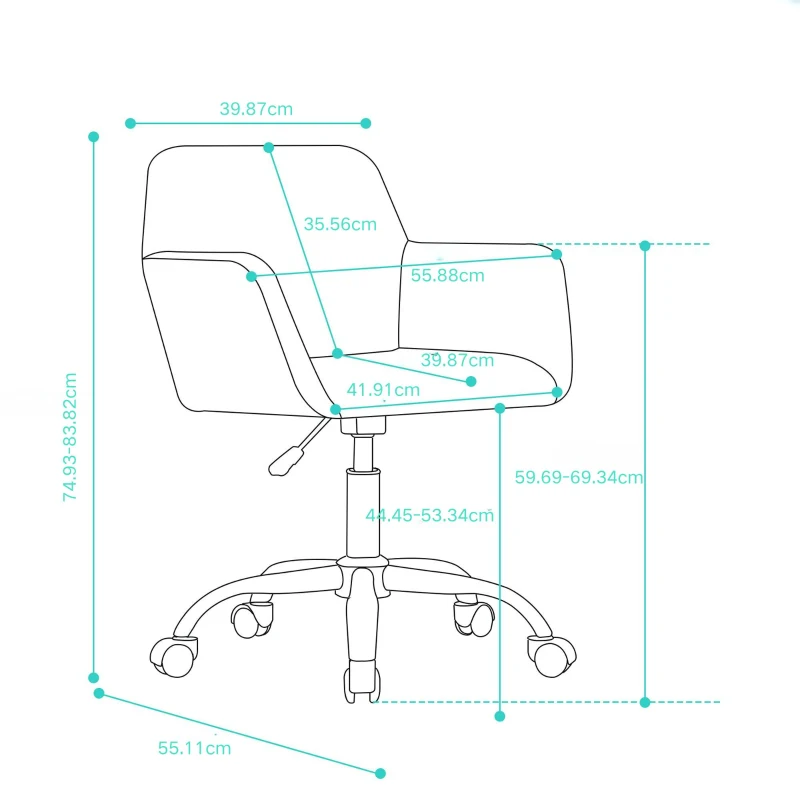 Verstellbarer Arbeitsstuhl mit Drehfunktion, verschleißfestes Kunstpelzkissen, ergonomisches Design, 55,88×55,11×83,82 cm, Weiß