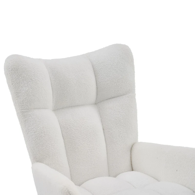 Fauteuil à bascule moderne avec dossier haut et accoudoirs, chaises confortables et uniques adaptées pour le salon, la chambre et les cours intérieures, Blanc