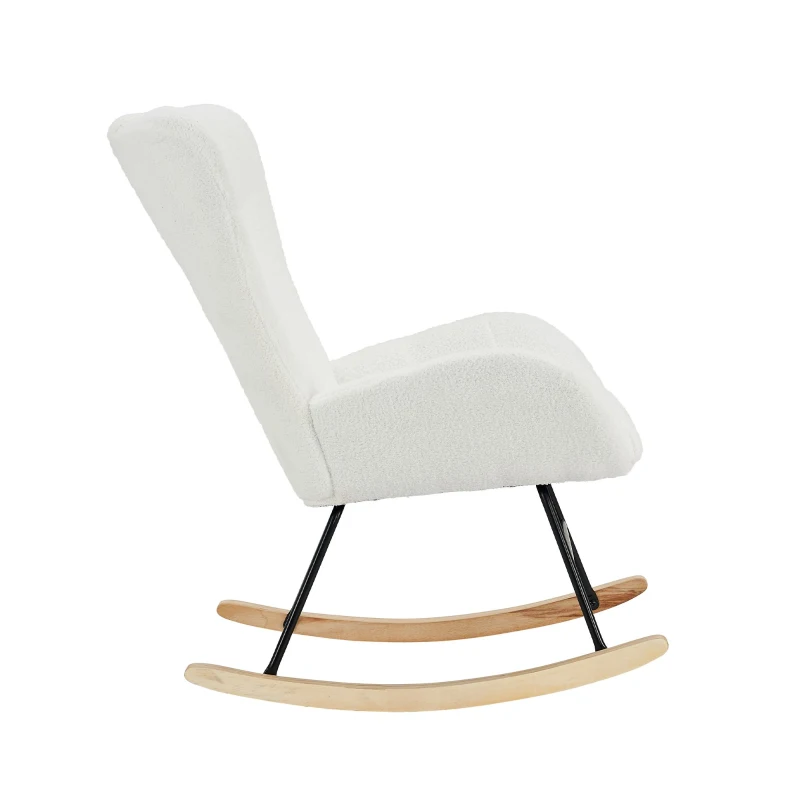 Fauteuil à bascule de loisirs avec dossiers ergonomiques et accoudoirs porteurs, en velours Teddy confortable, Blanc