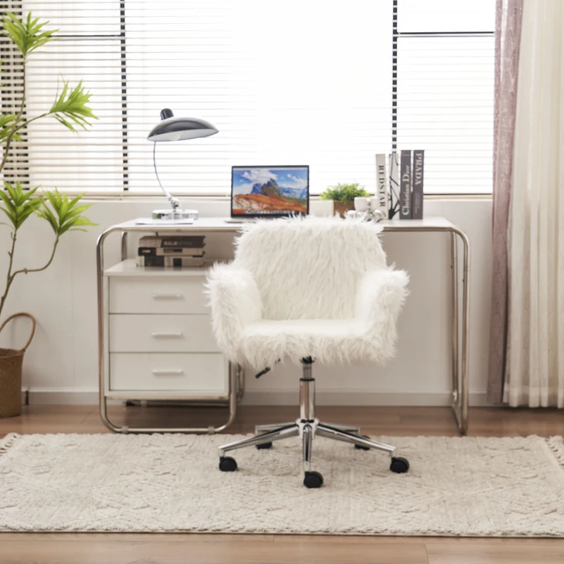 Verstellbarer Arbeitsstuhl mit Drehfunktion, verschleißfestes Kunstpelzkissen, ergonomisches Design, 55,88×55,11×83,82 cm, Weiß