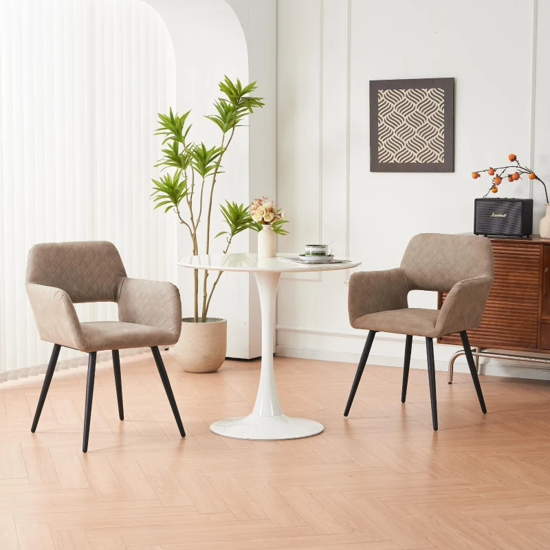 Set aus 2 ergonomischen Stühlen, mit Metallbeinen, für Wohnzimmer und Schlafzimmer, 58x56x80 cm, Khaki