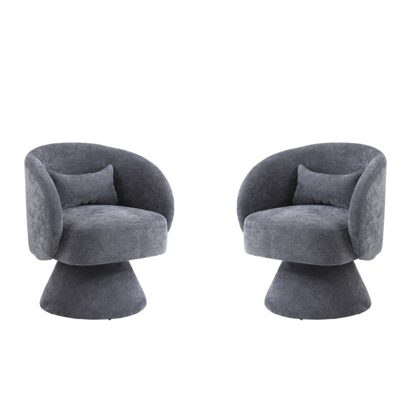 Chaises modernes de loisirs pour salon et chambre à coucher, pivotantes à 360°, tissu en polyblend doux, lot de 2, Gris