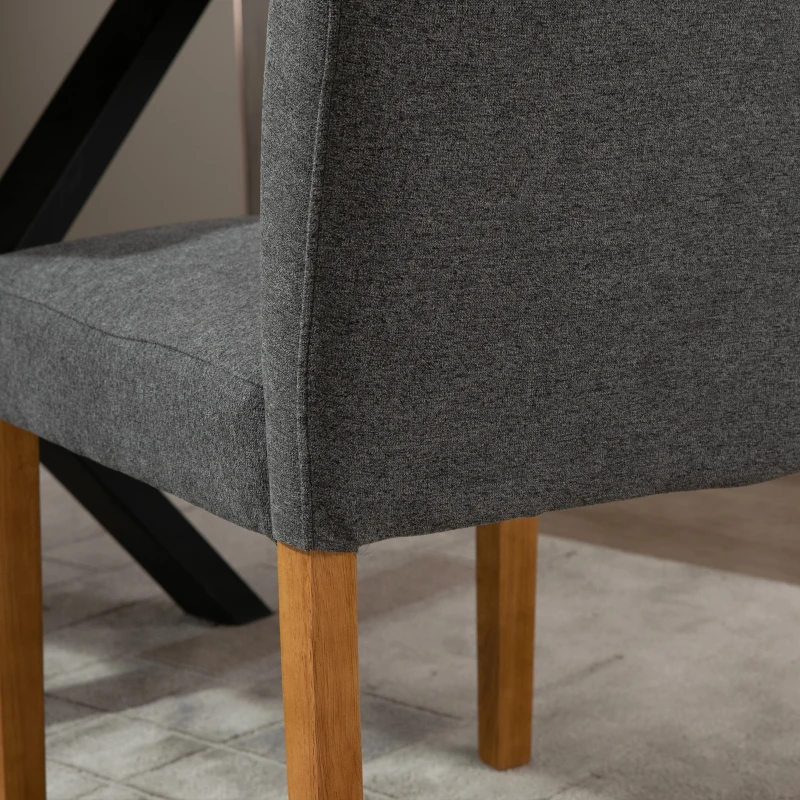 HOMCOM Set 2 S cu Design Modern și Ergonomic, Tapițate cu Țesătură, Spătar și Picioare din Lemn, 50x62x96 cm, Gri Închis