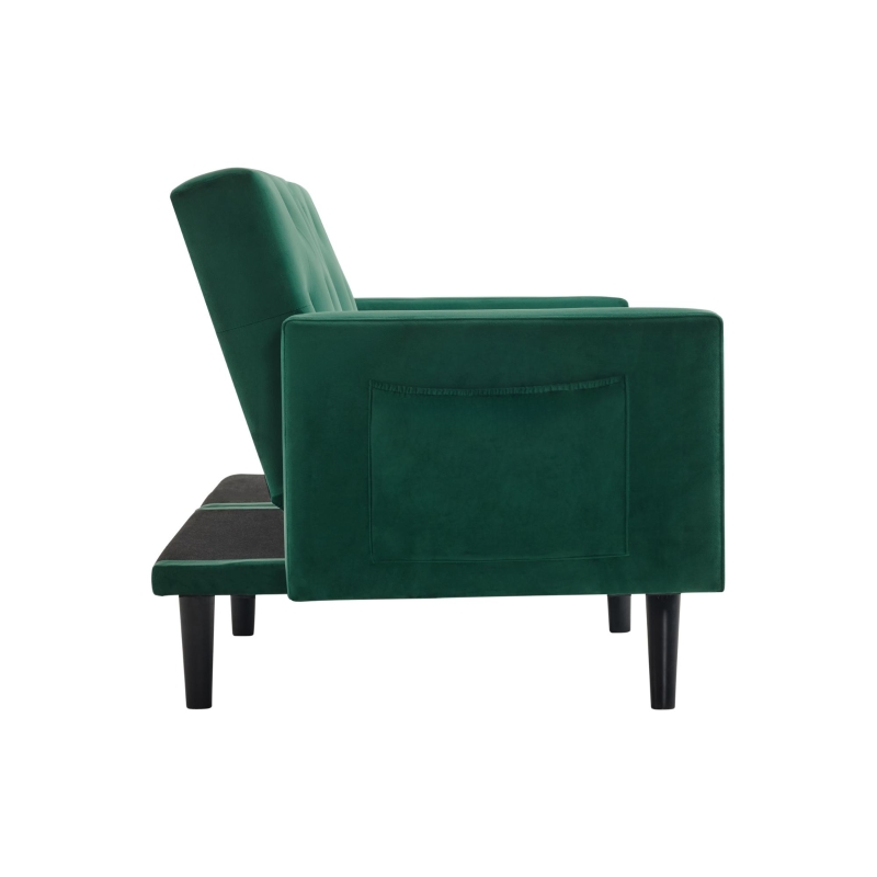 Adjustable Velvet 2-Seater Sofa Bed with Storage Pockets, Removable Armrests, Button-Tufted Recliner Couch, 191L x 85W x 80H cm, Green