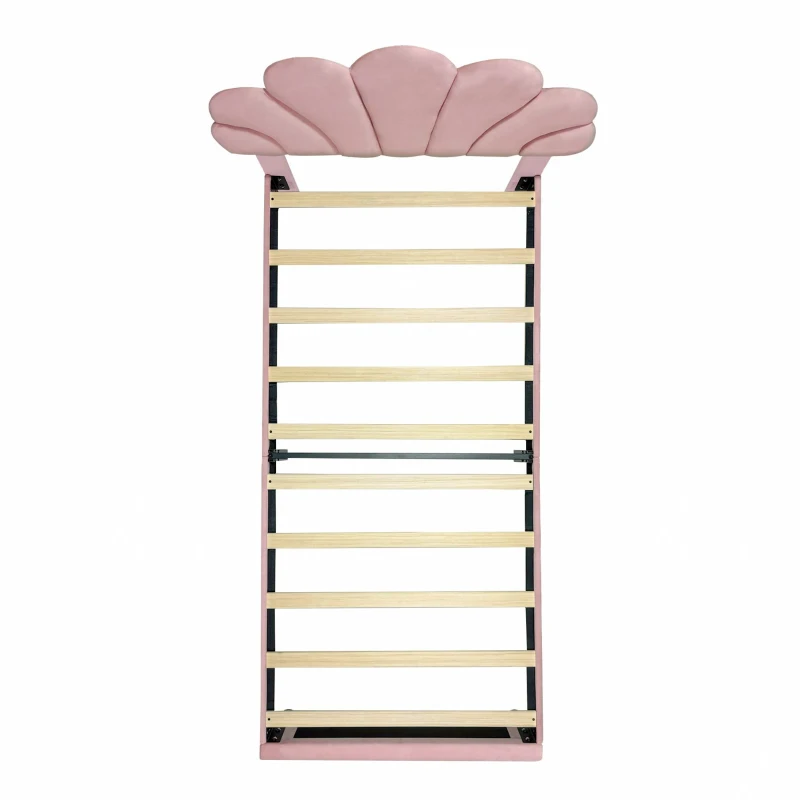 3FT Single Upholstered Velvet Bed Frame with Adjustable Petal Headboard, No Box Spring Needed, Easy Assembly, 194L x 107W x 107H cm, Pink