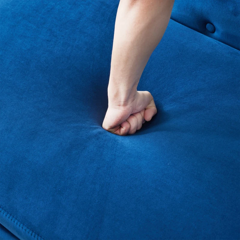 Velvet Upholstered Chaise Sofa Bed with Storage, Pillow, Nailhead-Trim, Button-Tufted Lounge Chair, 144L x 62W x 69H cm, Blue