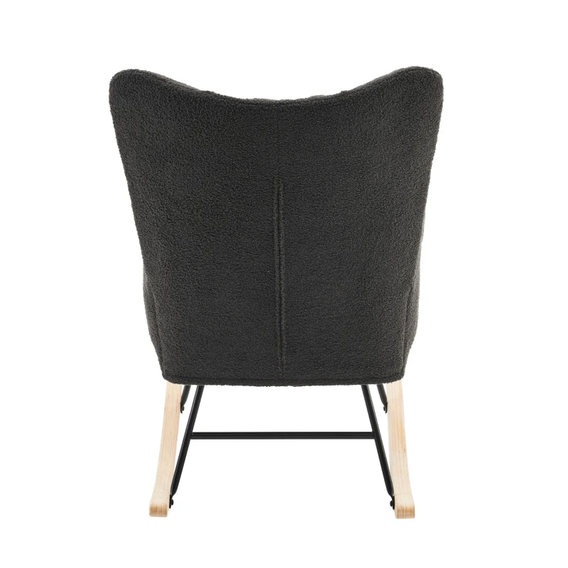 Fauteuil à bascule moderne avec dossier haut et accoudoirs, tissu en velours Teddy confortable, adapté pour le salon, la chambre et les cours intérieures, Gris