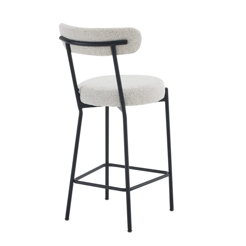 Set of 4 Upholstered Boucle Chairs with Curved Back and Steel Legs, Bar Stools for Kitchen, Dining Room, 41.5L x 48W x 92H cm, Cream White