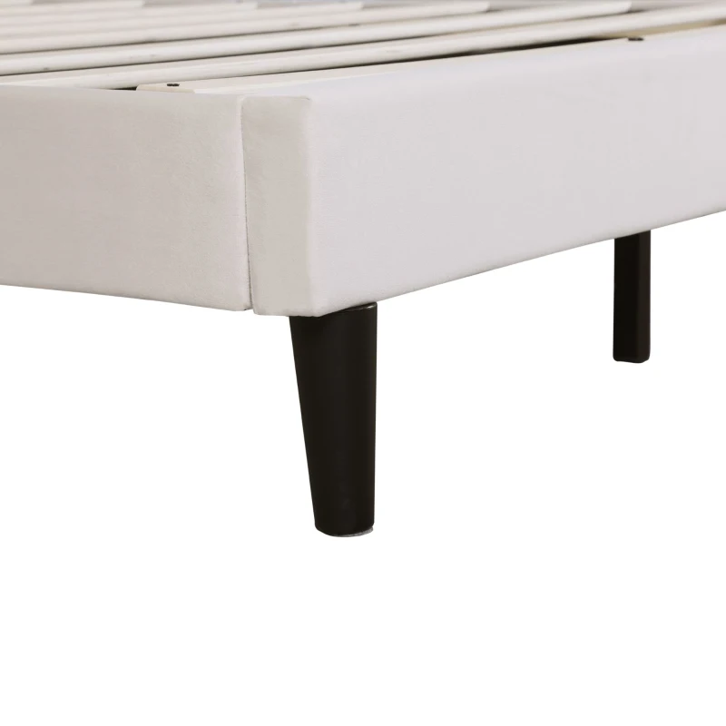 Double Upholstered Velvet Bed Frame with Adjustable Headboard, Solid Wood Slats, Noise-Free Design, 194L x 140W x 110H cm, Beige