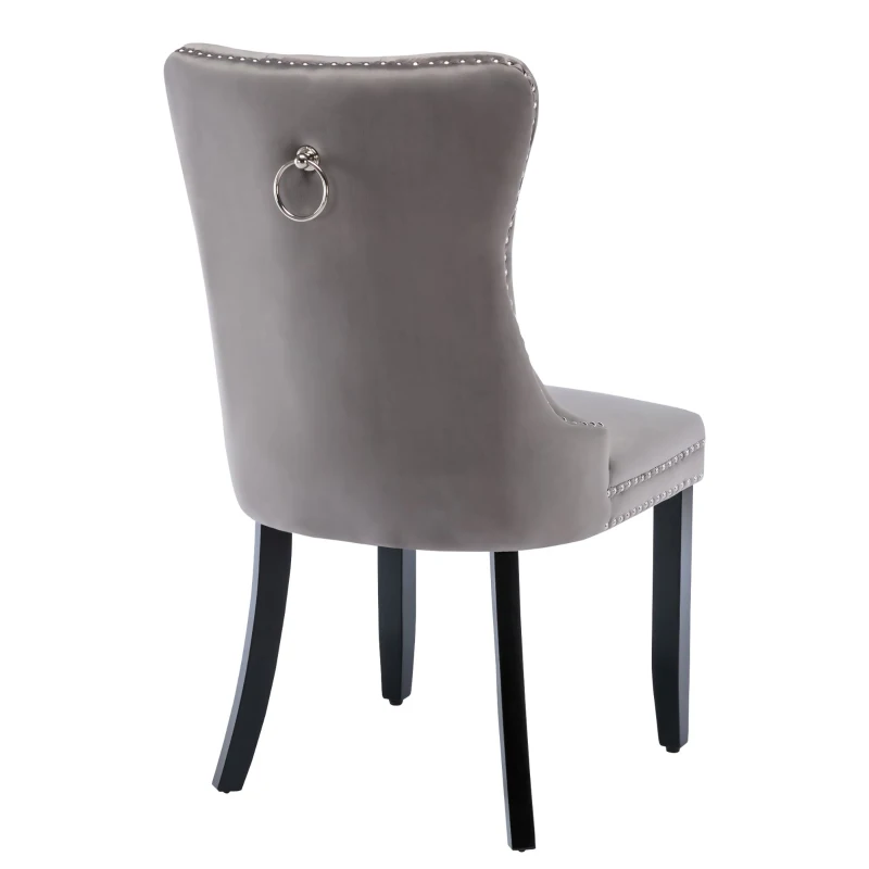 Modern Velvet Dining Chairs Set of 6 with Wooden Legs, Tufted Backrest, Accent Chairs for Dining Room, Living Room, 51L x 63.5W x 98H cm, Grey