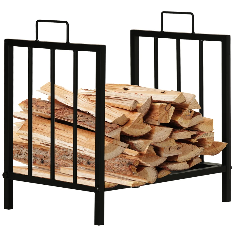 Outsunny Suport pentru Lemne din Metal, cu 2 Mânere și Bază Ridicată pentru 50kg de Lemne, 39x32.5x46 cm, Negru