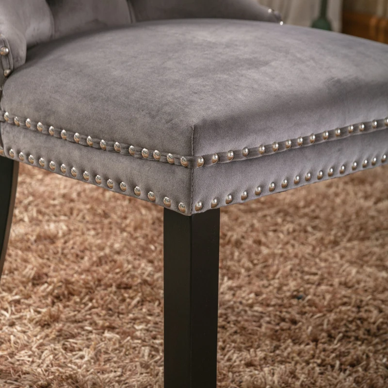 Set of 4 Modern Upholstered Velvet Dining Chairs with Solid Wood Legs and Tufted Backrest, 51L x 63.5W x 98H cm, Grey