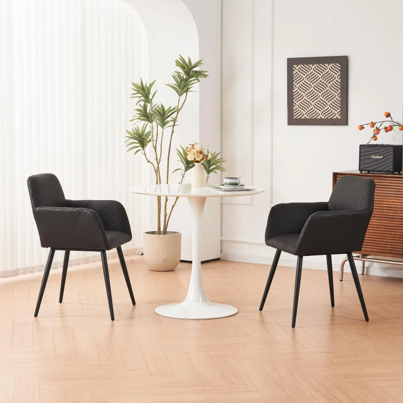 Set aus 2 ergonomischen Stühlen, mit Metallbeinen, für Wohnzimmer und Schlafzimmer, 58x56x80 cm, Schwarz