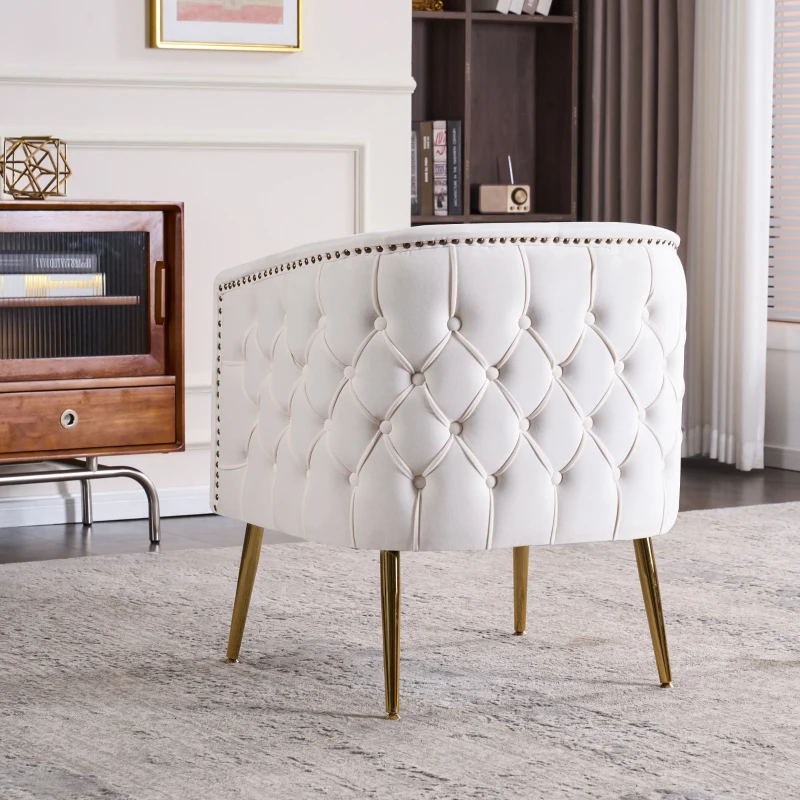 Chaise seau confortable avec décorations de boutons, haute capacité de charge, Beige