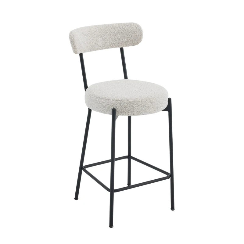 Set of 6 Bar Stools with Back, Cushioned Seats, Steel Legs, Upholstered Kitchen Stools for Dining Room, Cafe, 41.5L x 48W x 92H cm, Cream White
