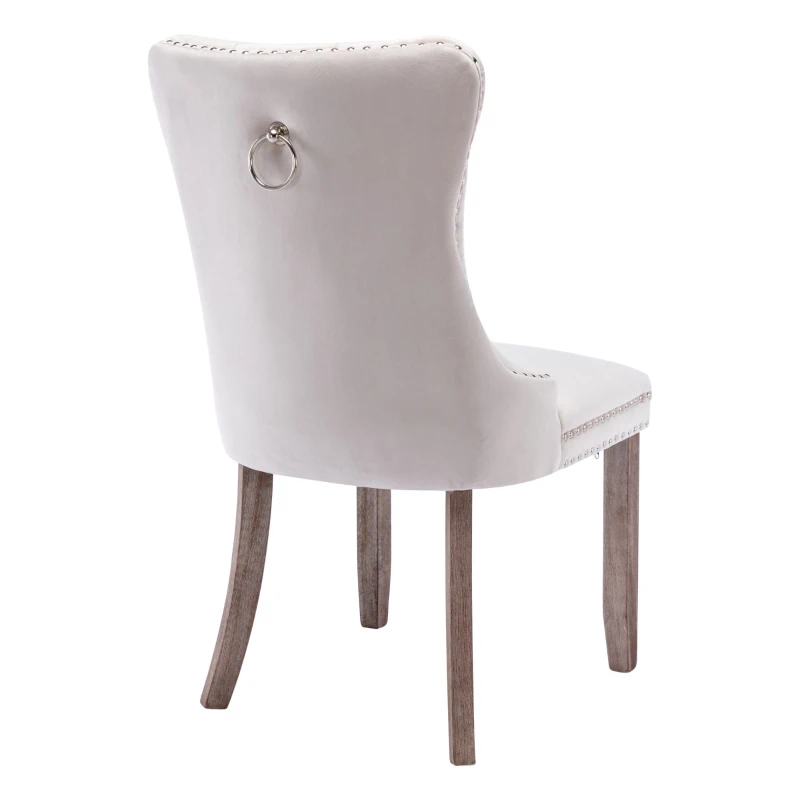 Set of 6 Velvet Upholstered Dining Chairs with High Back and Brushed Wood Legs, Tufted Kitchen Lounge Chairs, 51L x 63.5W x 98H cm, Beige