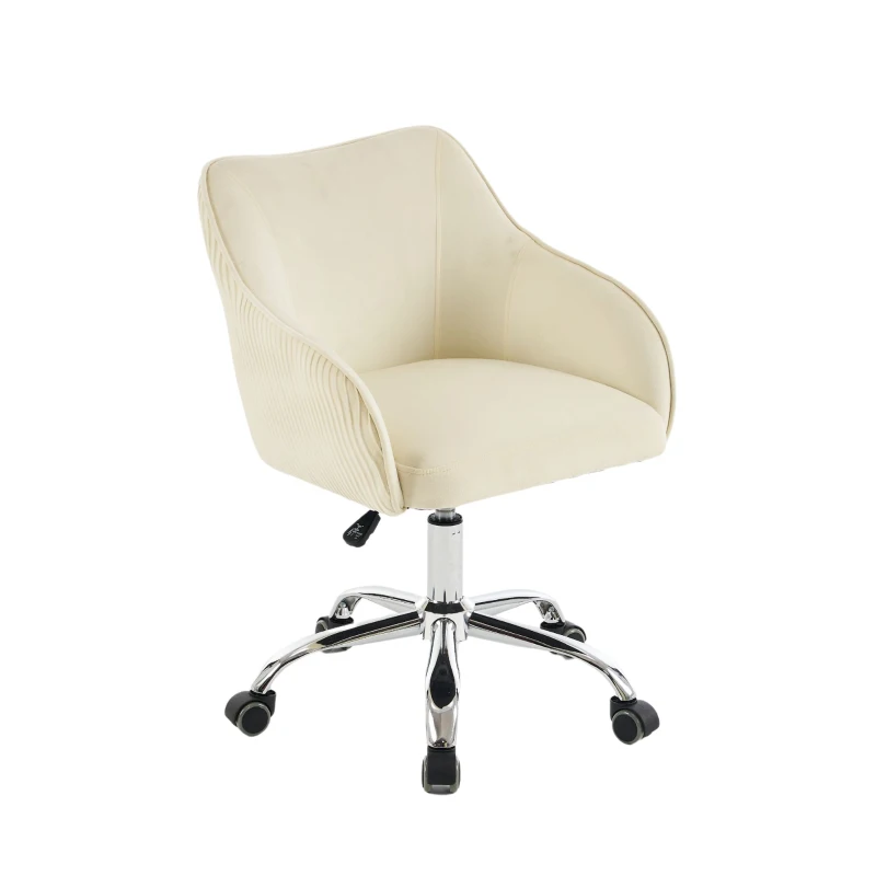 Verstellbarer und drehbarer Stuhl in Samtoptik für Büro und Zuhause, höhenverstellbar, 56x55x83 cm, Beige
