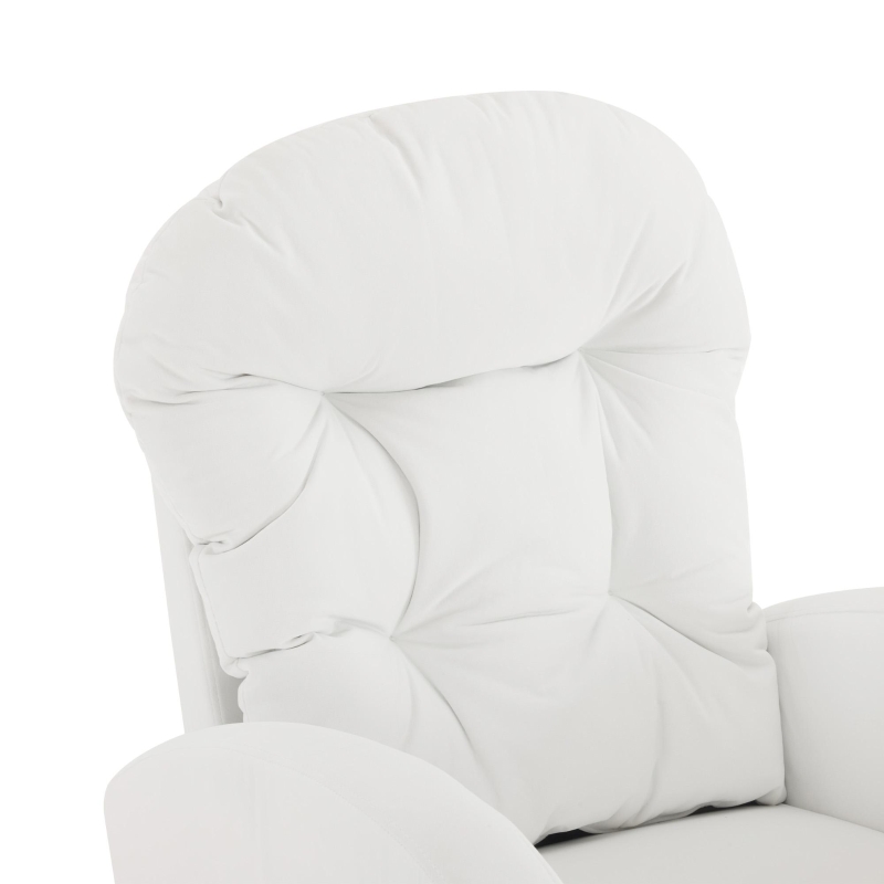 Fauteuil à bascule avec pieds en bois massif, fauteuil lounge pour salon, chambre et balcon, fauteuil rembourré avec mousse haute élasticité, 68,5 L x 88 l  x 101 Hcm, Blanc