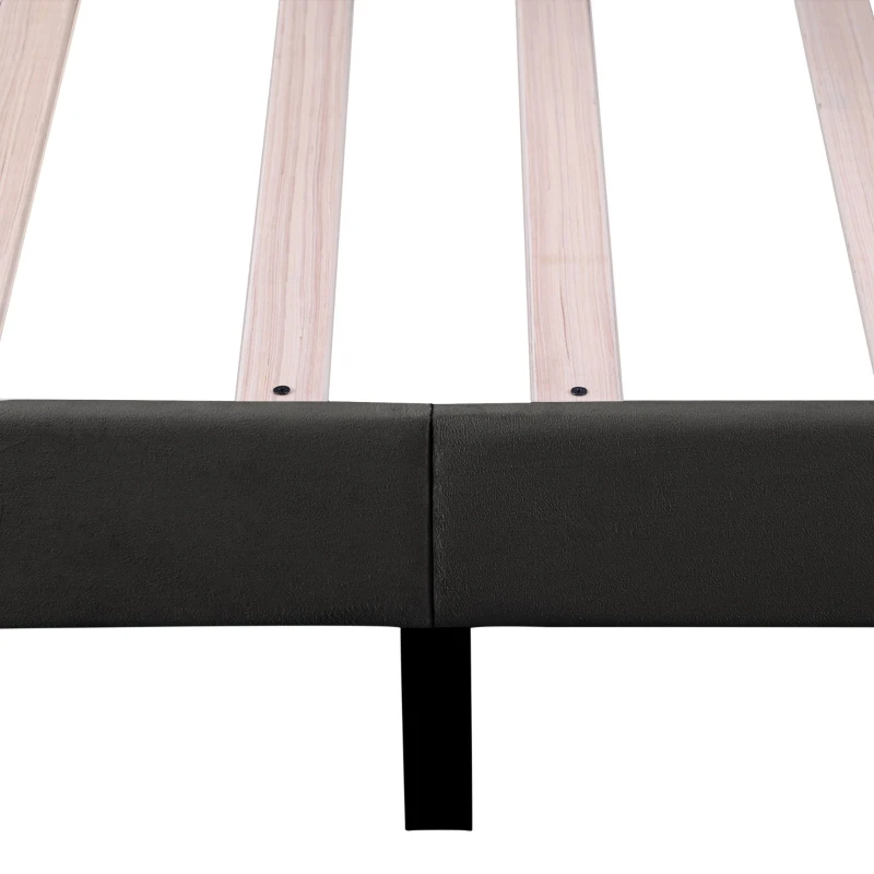 Upholstered Velvet Double Bed Base with Adjustable Wood Headboard, Solid Wood Slats, Easy Assembly, 193L x 141W x 110H cm, Black