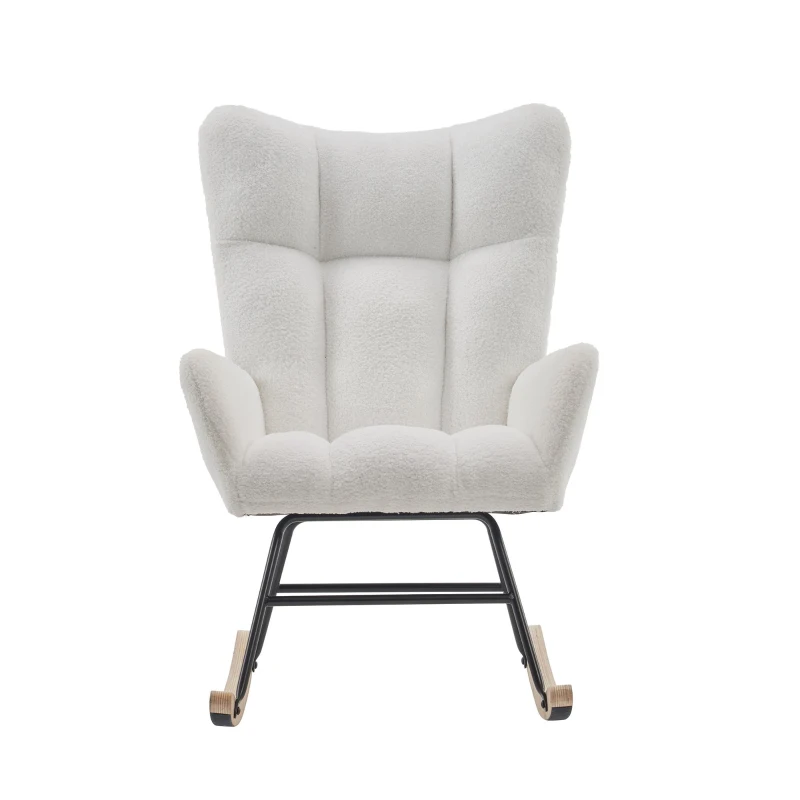 Fauteuil à bascule moderne avec dossier haut et accoudoirs, chaises confortables et uniques adaptées pour le salon, la chambre et les cours intérieures, Blanc
