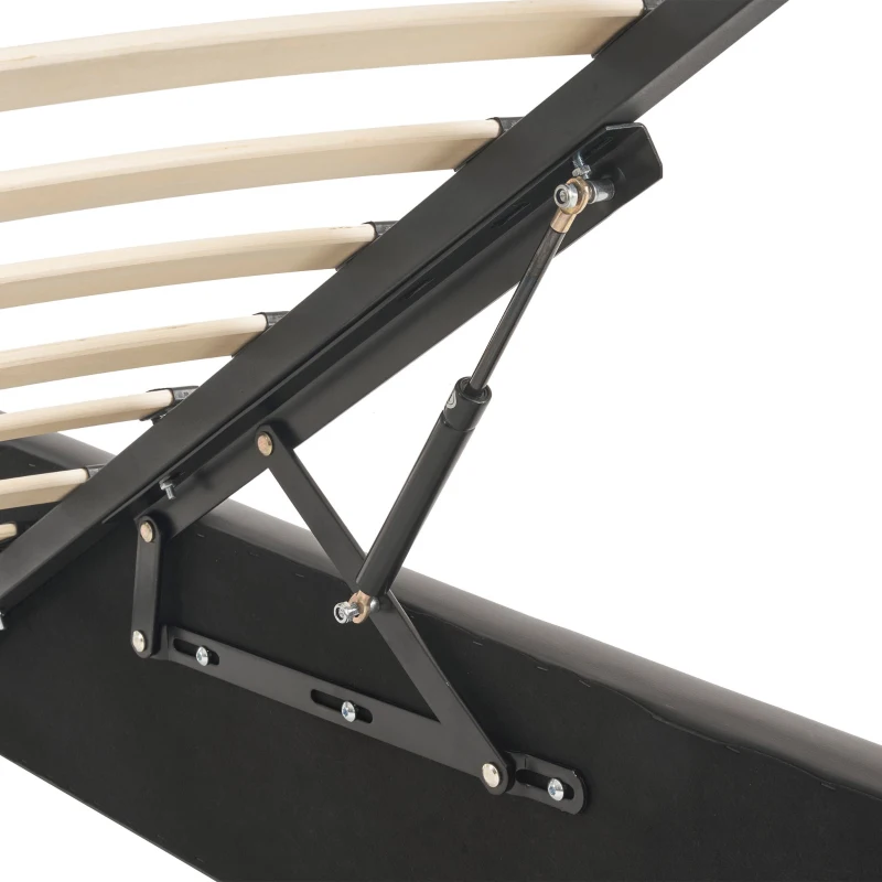 Upholstered Double Bed with Storage, LED Lighting, Channel Tufted Headboard, Modern PU Leather Ottoman Bed, 201L x 147W x 114H cm, Grey