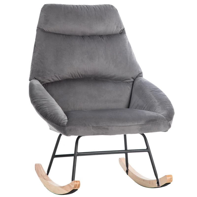 Chaise à bascule ergonomique avec repose-pieds, 97 cm de hauteur, largeur d'assise 48 cm, cadre en bois de caoutchouc, supporte jusqu'à 113 kg, Gris