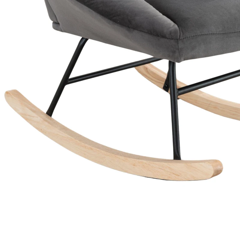 Chaise à bascule ergonomique avec repose-pieds, 97 cm de hauteur, largeur d'assise 48 cm, cadre en bois de caoutchouc, supporte jusqu'à 113 kg, Gris
