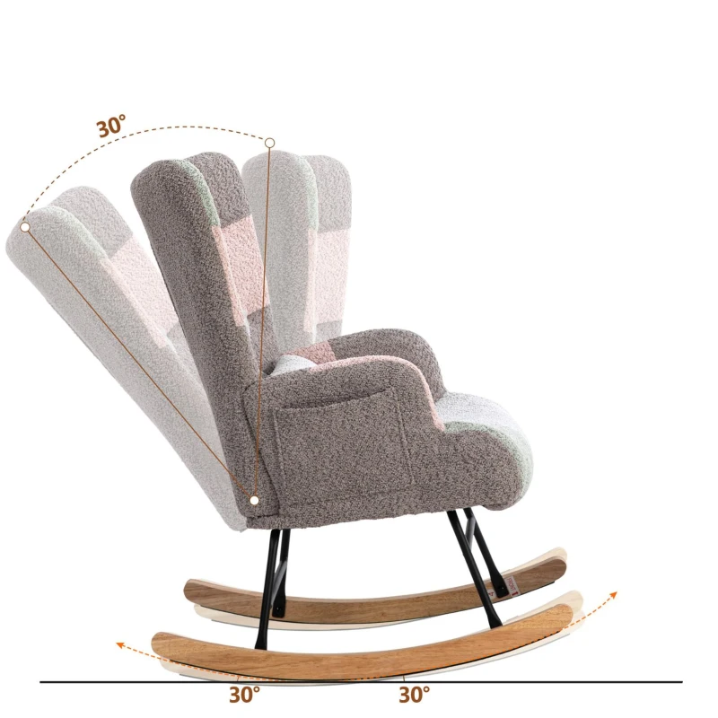Fauteuil à bascule avec repose-pieds et coussin lombaire, cadre en bois d'hévéa, design ergonomique, 68x83x91 cm, Coloré