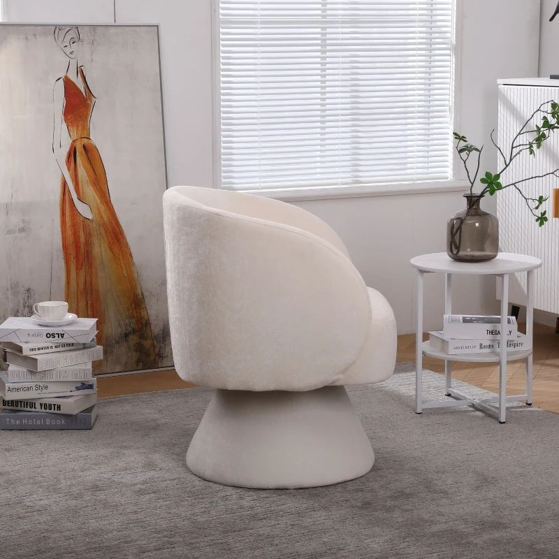 Modernre Drehstuhl für Wohn- und Schlafzimmer, 360° drehbar, Polyblend-Stoff, Komfortkissen, 67×61,4×77,9 cm, Beige