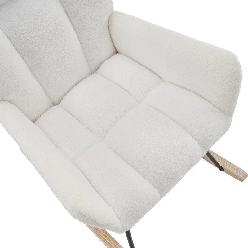 Fauteuil à bascule moderne avec dossier haut et accoudoirs, chaises confortables et uniques adaptées pour le salon, la chambre et les cours intérieures, Blanc