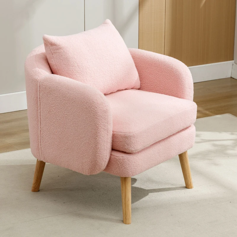 Teddy Velvet Armchair with Extra Thick Cushion, Solid Wood Legs, Modern Cozy Lounge Chair for Living Room, 72L x 71W x 79H cm, Pink