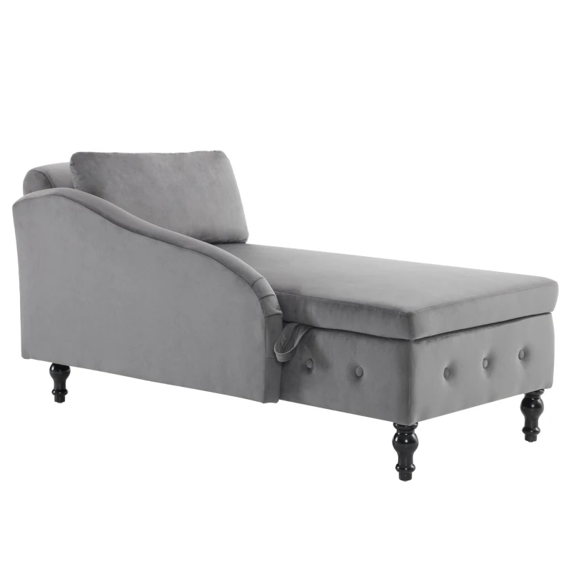 Luxious Designed Velvet Chaise Sofa Bed with Storage, Rectangle Cushion, Button-Tufted Lounge Chair for Bedroom, 144L x 62W x 69H cm, Grey