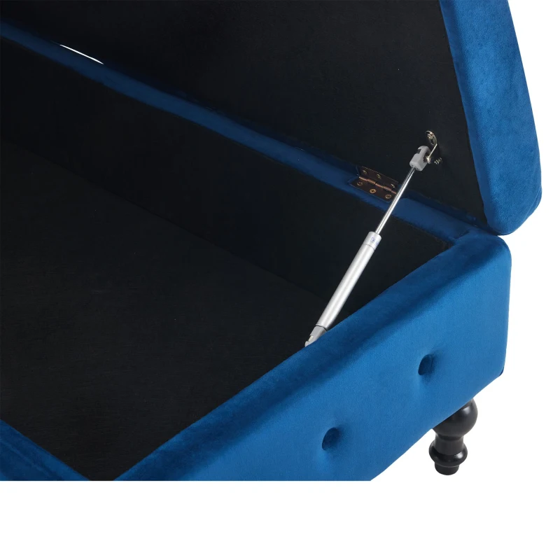 Velvet Upholstered Chaise Sofa Bed with Storage, Pillow, Nailhead-Trim, Button-Tufted Lounge Chair, 144L x 62W x 69H cm, Blue