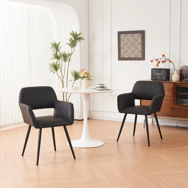 Set aus 2 ergonomischen Stühlen, mit Metallbeinen, für Wohnzimmer und Schlafzimmer, 58x56x80 cm, Schwarz