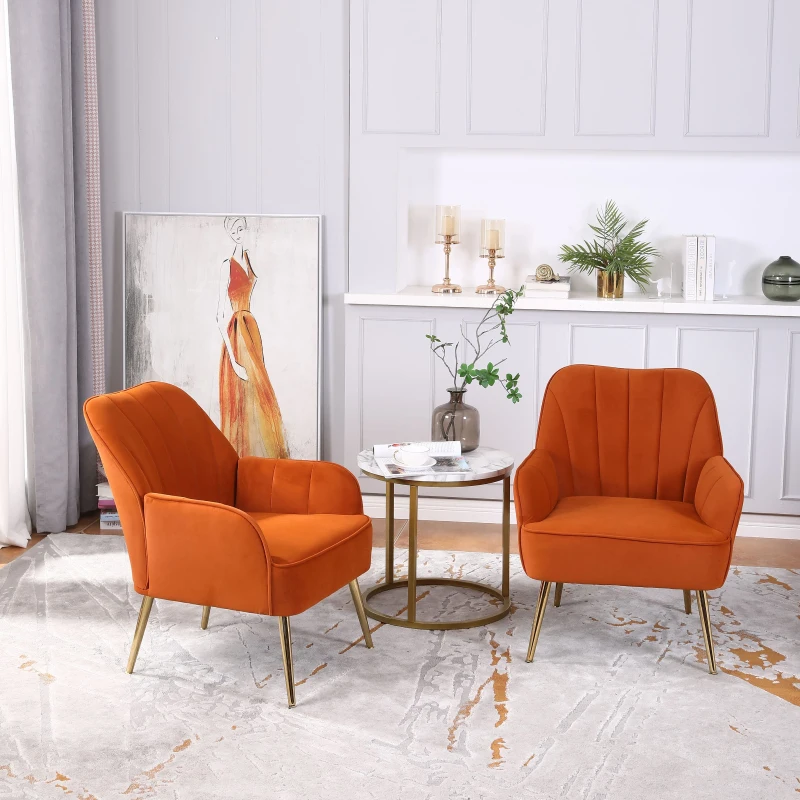 Freizeitstuhl mit Bezug in Samtoptik im 2er-Set, Ergonomisches Design, 64x72,8x77,9 cm, Orange