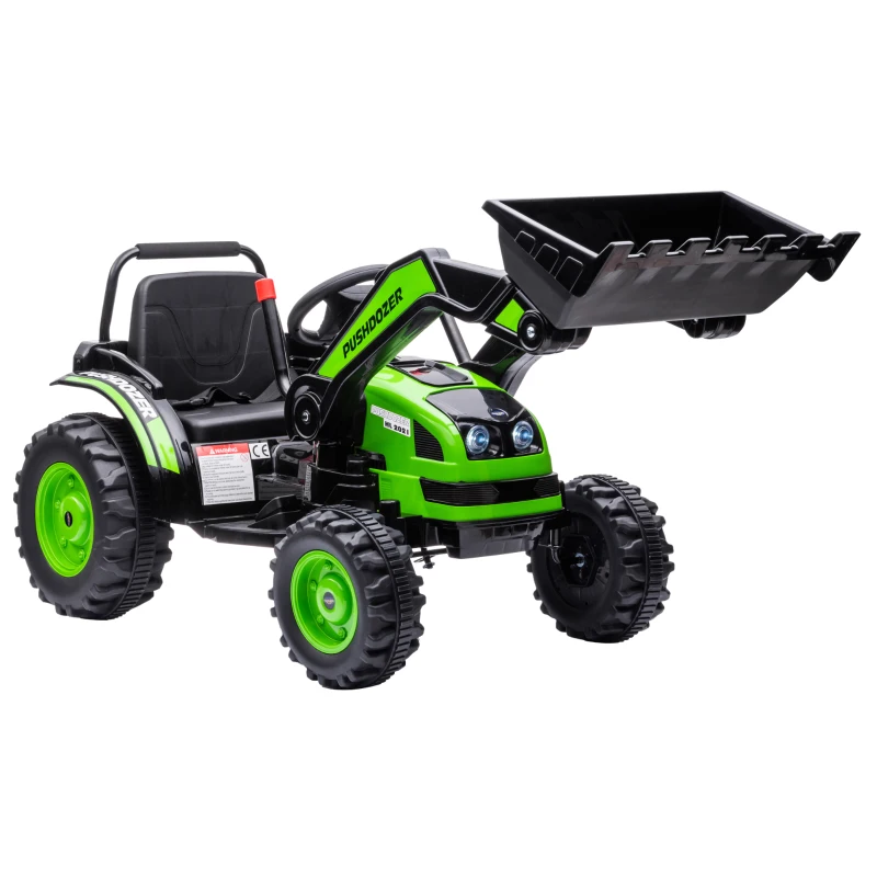 HOMCOM traptractor zittende graafmachine voor kinderen off-road voertuigen 2 instelbare snelheden tot 25 kg belastbaar met muziek schoparmen 3-5 jaar PP kunststof staal groen 132 x 62 x 65 cm