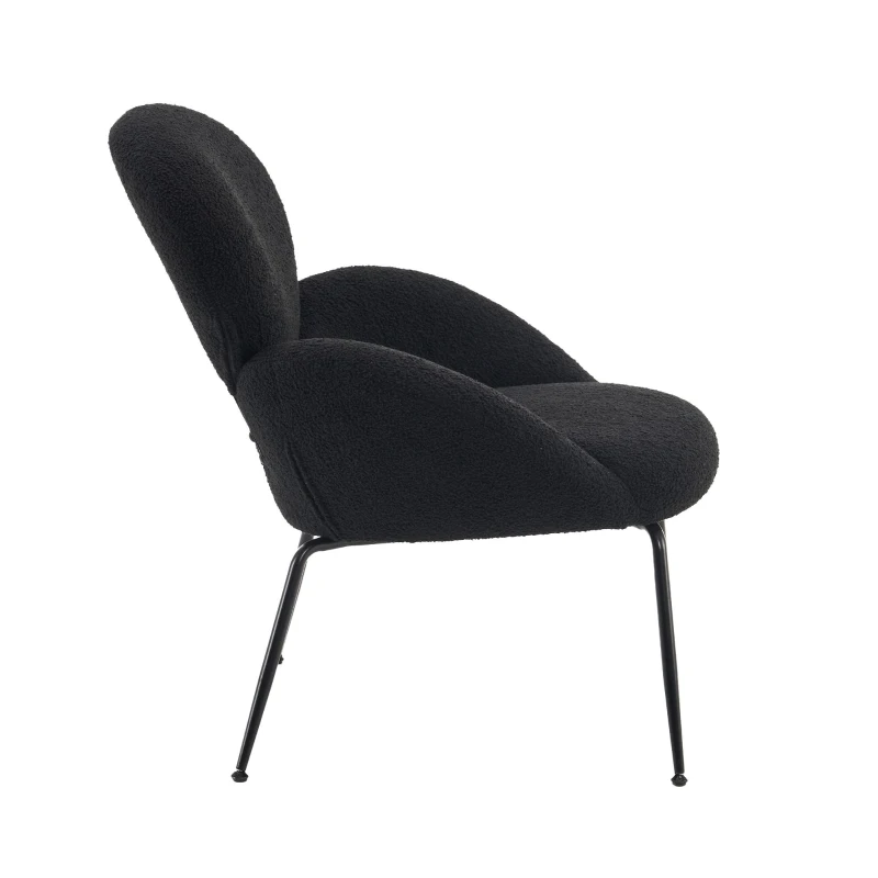 Ankleidestuhl mit samtartigem Bezug und Metallbeinen, moderner Freizeitstuhl für Wohnzimmer und Schlafzimmer, 74,1×77,9×81 cm, Schwarz