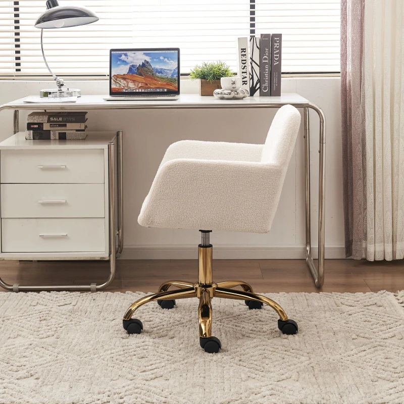 Chaise de relaxation pivotante, réglable en hauteur, en fourrure synthétique résistante à l'usure, Fauteuil de relaxation rembourrée, Blanc