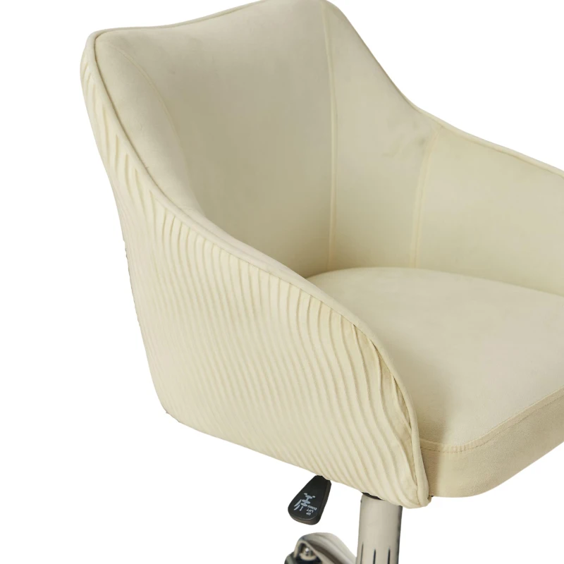 Verstellbarer und drehbarer Stuhl in Samtoptik für Büro und Zuhause, höhenverstellbar, 56x55x83 cm, Beige