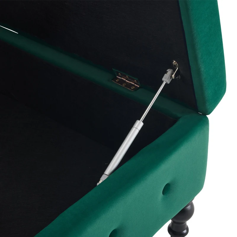 Velvet Upholstered Lounger Sofa with Storage, Pillow, Nailhead-Trim, Button-Tufted Lounge Chair, 144L x 62W x 69H cm, Green