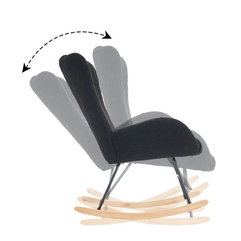 Fauteuil à bascule de loisirs avec dossiers ergonomiques et accoudoirs de soutien, en velours Teddy confortable, Gris
