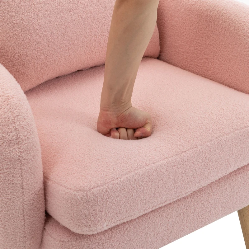 Teddy Velvet Armchair with Extra Thick Cushion, Solid Wood Legs, Modern Cozy Lounge Chair for Living Room, 72L x 71W x 79H cm, Pink