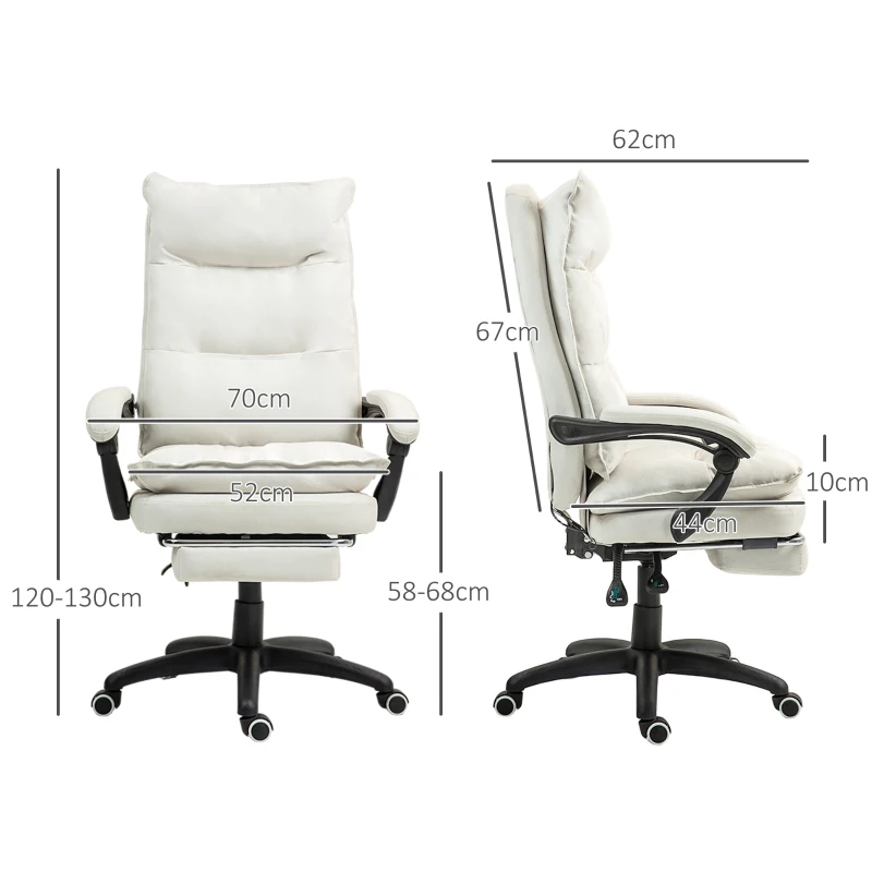 Vinsetto Massage-Bureaustoel, Werkstoel met Massagefunctie, Hoogteverstelbare Ergonomische Draaistoel, Nylon, Crèmewit(m-3)