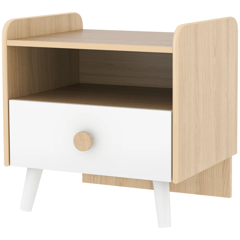 AIYAPLAY Noptieră cu Sertar pentru Copii 3-10 Ani, cu Design Minimalist pentru Dormitor, 40x32,5x40 cm, Lemn Natural