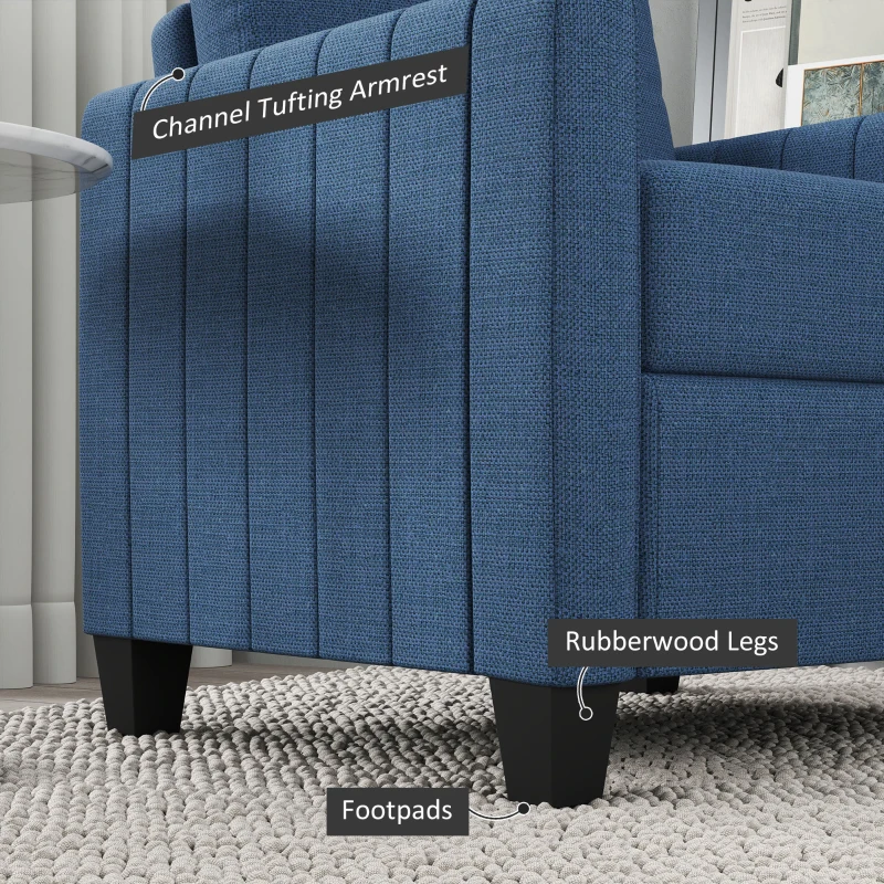 HOMCOM Armchair, Channel Tufted Modern Fabric Accent Chair, Comfy Upholstered Reading Lounge with Spring Cushion, Back Pillow, for Living Room, Bedroom, Office, Blue