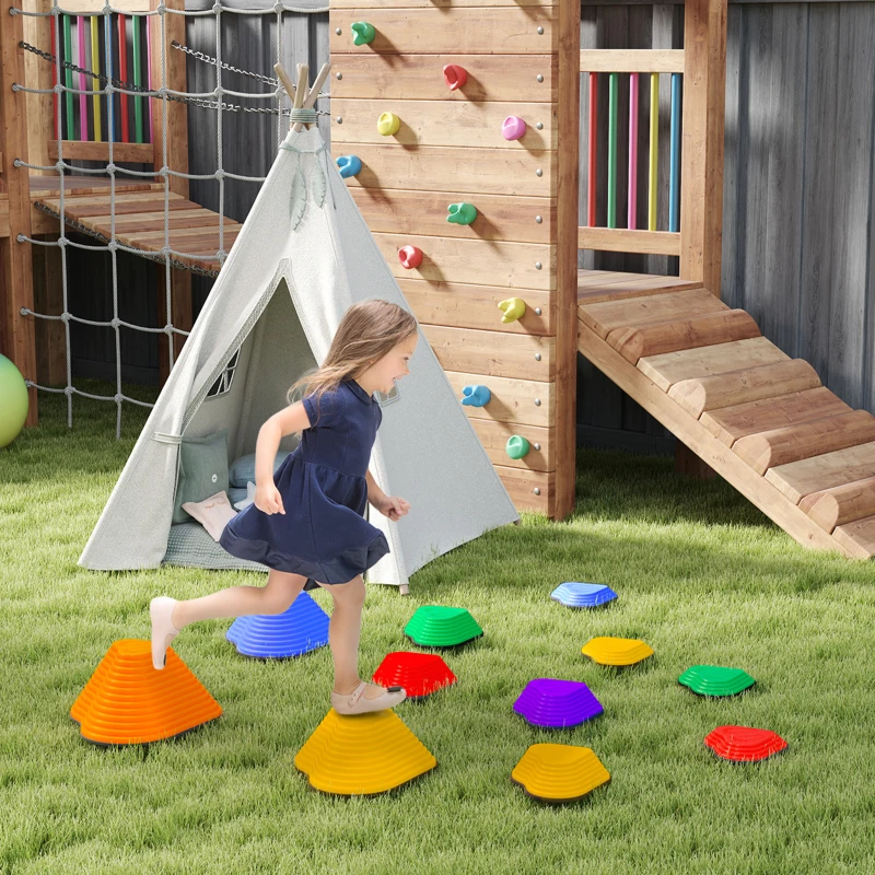 AIYAPLAY 11PCs Heart-Shaped Kids Stepping Stones Balance & Motor Skills, Multicoloured