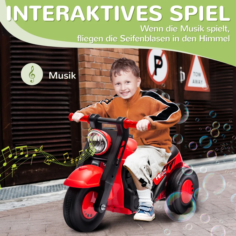 AIYAPLAY Pojazd na biegunach, Motocyklowy design, Muzyka i bańki mydlane, dla dzieci 2-5 lat, Czerwony